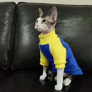Одежда Одежда для кошек сфинкса, свитер для котят, собак, зима-осень, хлопковое пальто для девон-рексов, свитшот с цветными блоками и длинными рукавами для кошек