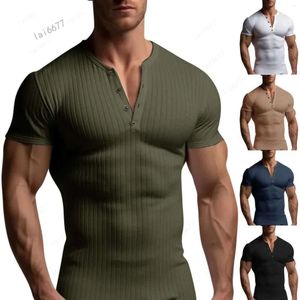 Fashion Men's T Shirts Threaded T-shirt Summer Running Sports Fiess Clothes Muscle Slim Fit Short Sleeve V-neck Collar Casual Tops