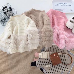 Meninas listra pulôver de malha crianças pena borla manga longa camisola jumper crianças all-matching princesa topos z6878