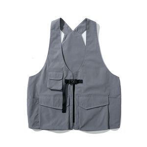 INFLATION Men Streetwear Suit Male Utility Vest Jacket In Soild Color Men Shorter Shorts With Elastic Waist In Khaki Color 201109