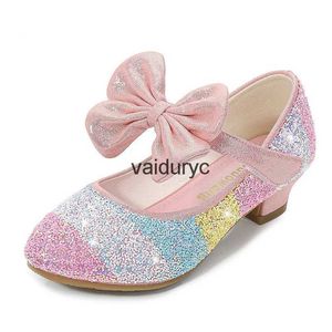Flat shoes Girls Leather Shoes Princess ldren round-Toe Soft-Sole Big girls High Heel Crystal SingleH24229