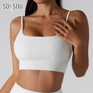 Bras SOISOU New Yoga Bra Top Women Sports Bra Gym Fitness Breathable Bralette Elastic Tight Outdoor Girls For Sex Seamless Bras