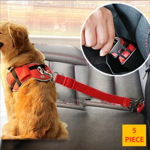 Belts 5 Pcs Dog Cat Car Seat Belt Dog Accessories Adjustable Harness Collar Leash Small Medium Travel Puppy Safety Belt Pet Supplies