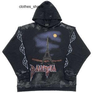 Hoodies Mens Sweaters Fashion Designer Balencigaas Paris Brand Hoodie Home 2024 New Tower Graffiti Hand-painted Gradual Out Washed Old Hooded GDY9 FZNP