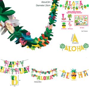 Novo havaí feliz aniversário banner folha de palmeira férias verão luau aloha suprimentos decoração de festa tropical havaiana