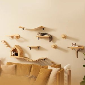 Scratchers Wall Mounted Cat Tree Scratching Post Wooden Cat Shelves Perches for Wall Cat Steps Ladder Hammock Cat Climbing Wall Stairway