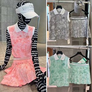 Golf Apparel Women's Suit Summer Nature Print Sleeveless Top Pleated Skirt Track Set