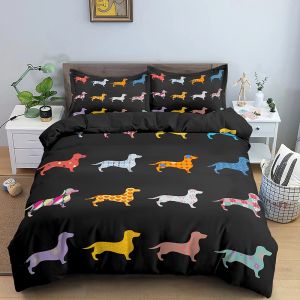 Zestawy pościel do psów zbiór psa Śliczna kolorowa kołdra szczeniaka kreskówka Poliester Quilt Cover Pet Dom Home Tekstyles Król Królowa 2/3PCS