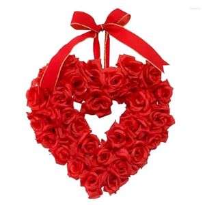 Dekorative Blumen, 1 Stück, Valentinstagskränze, roter Kunststoff, für Haustür, Wand, Fenster, Dekoration, Herzkranz, Girlande