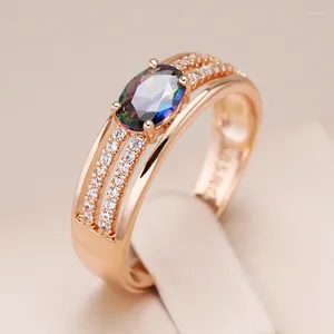 Klusterringar kinel 585 rosguld färg vintage 6mm bredd ring för kvinnor ovanliga färgglada naturliga zirkonstillbehör dagligen fina smycken