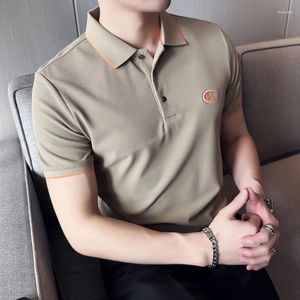 Herrpolos män sommar lapel polo skjorta kort ärm toppa affärer casual ungdomstoppar koreanska mode smala kläder manliga t-shirt
