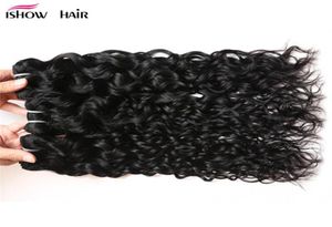 Ishow 8A Brazilian Water Wave 4 Bundles Weft Wet And Wavy Virgin Human Hair Weave Whole Extensions Peruvian for Women All Ages5326244