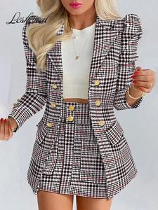 Moda manga longa blazers e saias conjuntos de duas peças feminino outono escritório elegante blazer saia floral 2 peças 240219