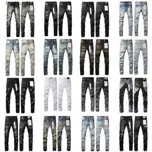 Herrenjeans Herren Lila Designer Mode Distressed Ripped Bikers Damen High Street Marke Patch Loch Denim Cargo Für Männer Schwarze Hosen 240229