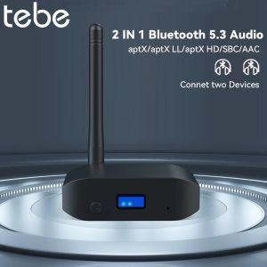 Alto-falantes Tebe aptX HD / LL Bluetooth 5.3 Transmissor receptor de áudio com antenas Aux Adaptador de música estéreo sem fio para TV Car Speaker