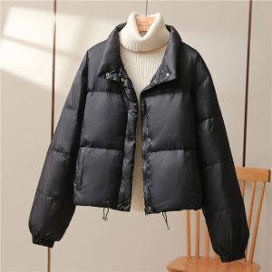 Cappotti Janveny 2023 Nuovo Inverno Bubble Puffer Giacca da Donna a Maniche Lunghe Casual Corto 90% Piumino d'Anatra Bianca Cappotto Femminile Piuma Sciolta Parka