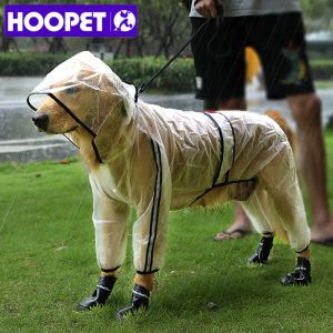 レインコートフーピーペットレインコート子犬4フィートフード付き透明な防水テディラージドッグレインアウト衣服