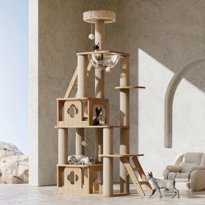 Scratchers Madden Super 8 Layer Cat Tree House Condos Wooden Cat Tower with Sisal Rope Cat Scratching Posts Climbing Frame