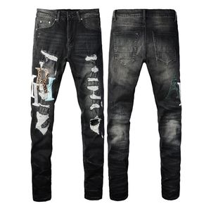 2024 Nya Amirs Designer Mens Jeans Black Jeans Ksubi Jeans High Street Hole Star Patch Men's Womens Star Embroidery Denim Jeans Stretch Slim Fit Trousers True Jeans