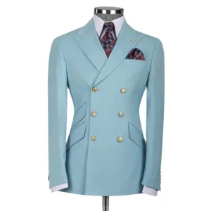 Костюмы Небесно-голубые классические мужские костюмы с 6 пуговицами, облегающий пиджак из 2 предметов, брюки/двубортный свадебный жених, шафер, одежда на заказ