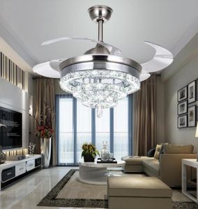 Crystal Ceiling Fan Lights Invisible Fan Crystal Lights Living Room Bedroom Restaurant Modern Ceiling Fan 42 Inch with Remote Cont6371149