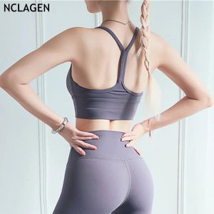 Set/abiti Nclagen Abbigliamento da palestra Donna Reggiseni da yoga Tipo Y Bella schiena Abbigliamento sportivo Sexy Allenamento ad asciugatura rapida Halter Fiess Crop top elastico