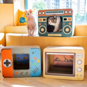 Scratchers New Cat Corrugated Cardboard Scraper Cute Cat Bed Cat Toys TV Broadcast Fun Cat House Cat Accessories Pet Supplies