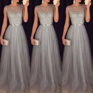 Casual Dresses Summer Long Maxi Formal Lace Party Dress Women Elegant O-Neck Sequined Brides Texa Prom Wedding 2024