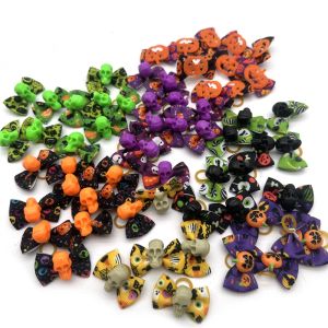 Accessories Halloween Skull Pet Dog Hair Bow Pumpkin Style Small Dog Puppy Rubber Bands Dog Supplies Puppy Bowknot Pet Accessories
