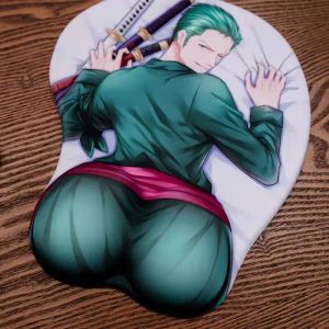 Pads Full Anime One Piece Roronoa Zoro Boys Divertente Ass Mouse Pad Carino Manga 3D Poggiapolsi Tappetino in gel di silicone Tappetino per mouse