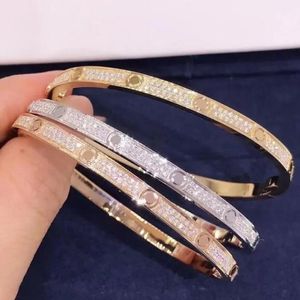 Bangle Luxo Top Fine Marca Pure 925 Sterling Silver Jóias para Mulheres Chave de Fenda Design Fino Rosa Ouro Diamante Amor Casamento Noivado Pulseira com Caixa