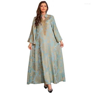 Abbigliamento etnico Abito da sera musulmano Abito ricamato jacquard Perline Moda Caftano Arabo Dubai Abaya Abiti Musulmanes Bayan