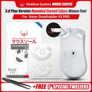 Mice 2 Sets Hotline Games 3.0 Plus Rounded Curved Edges Mouse Skates For Razer DeathAdder V3 Pro Gaming Mouse Feet Pad Replacement