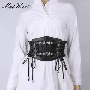 Belts Maikun Vintage Lace Straps Faux Leather Belt Women's Fashion Elasticated Oversized Wide Waistband