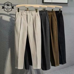 Calças masculinas outono fino ajuste coreano terno reto calças luz luxo streetwear moda calças cortadas masculino casual simples sólido jogger