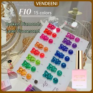 Vendeeni reflexivo glitter gel unha polonês fluorescência quebrado diamante lantejoulas embeber uv led verniz arte decoração 240219