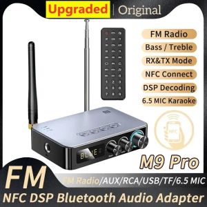 Adaptör M9/M9PRO Bluetooth Ses Alıcı Verici DSP Kablosuz Adaptör NFC/AUX/RCA/USB UDISK/TF 6.5 Mic Karaoke/Koaksiyel/FM Radyo