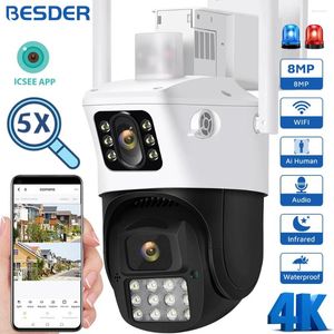 Câmera WiFi de tela dupla PTZ AI Detecção humana externa 4K Câmeras de vigilância CCTV 4MP Segurança IP ICSEE App