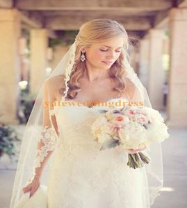 Pinterest 2015 Long Veils Bridal Vintage One Layer Tulle Wedding Veils Applices Lace Bridal Veils Lång längd Vit elfenben Vei6377533