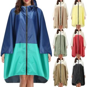 Trincheira com zíper feminina elegante capa de chuva impermeável poncho capa de chuva com capuz mangas e bolso grande na frente