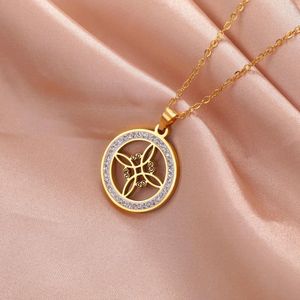 Pendanthalsband Skyrim Witchcraft Witch Knot Halsband Rostfritt stål Clear Zircon Round Amulet Wicca Jewelry Christmas Gift