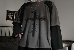 Gothic Goth Style Tops Punk Długie rękawie mentshirt japońska streetwear moda koreańska ponadwymiarowa Y2K Tops 2107217187584