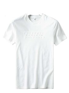 Summer Thin Silk Cotton White T-shirt för män med korta ärmar, smal passform, rund hals, avancerade europeiska produkter, upphöjda brev, korta ärmar för män