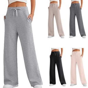 Pantaloni da donna autunno casual larghi gamba larga sportiva a vita alta