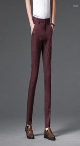 Men039s Pants 2022 Men39S Summer Plaid Fashion Business Casual Long Wine Red Khaki Suit Mężczyzna Elastyczna prosta forma Formalna 3914331