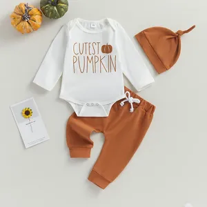 Conjuntos de roupas Miolasay Infantil Bebê Menino Fazenda Carta Imprimir Outfits Manga Longa Macacão Calças de Caminhão Chapéu 3 Pcs Set Roupas