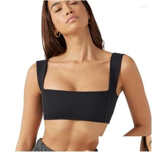 Abbigliamento da yoga Donna Compressione morbida Controllo deciso Collo quadrato di supporto Reggiseno sportivo Shoder Tinta unita che mostra Corsa Consegna a goccia O Dhxjd