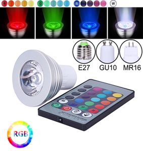 E27 E14 GU10 GU53 MR16 LED RGB Spotlight lampor 3W Remote Control Home Decoration Color Changing Light Lamps2574601