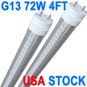4ft 72W T8 LED Tube Light White Daylight 6500K 4 'LED-glödlampor Garage Warehouse Shop Light Ballast Bypass G13 Base AC100-277V Clear Cover Crestech