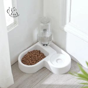 Levererar husdjur kattmatare skål hund automatisk vatten dubbla skålar mat vägg hörn spara utrymme katter 500 ml flaska drickande kattungarprodukter produkter
